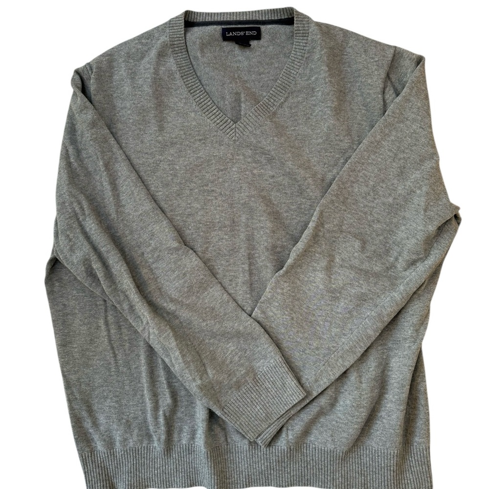 Lands' End Men's Gray V-Neck Sweater